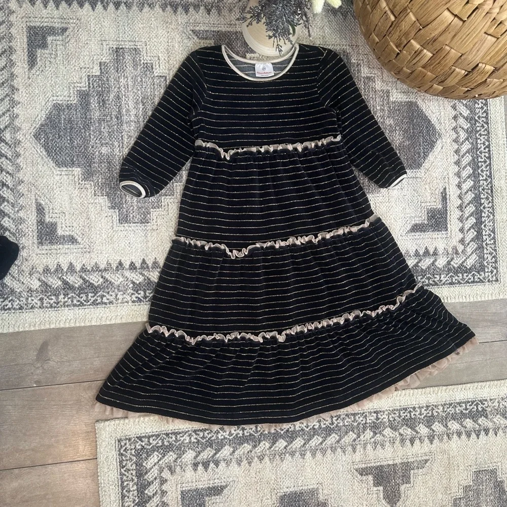 Hanna Andersson Girls Velour Velvet Formal Holiday Dress Ruffles (US 8) Like New